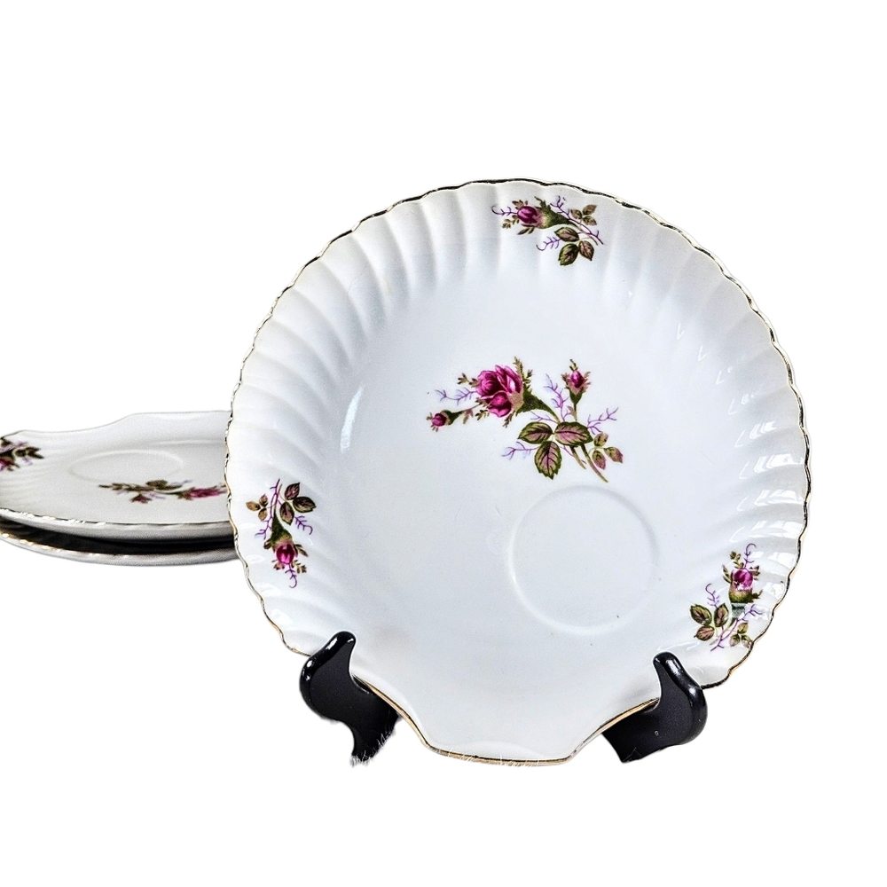 Vintage Chadwick Moss Rose Clam Shell Snack Plates Set Of 3